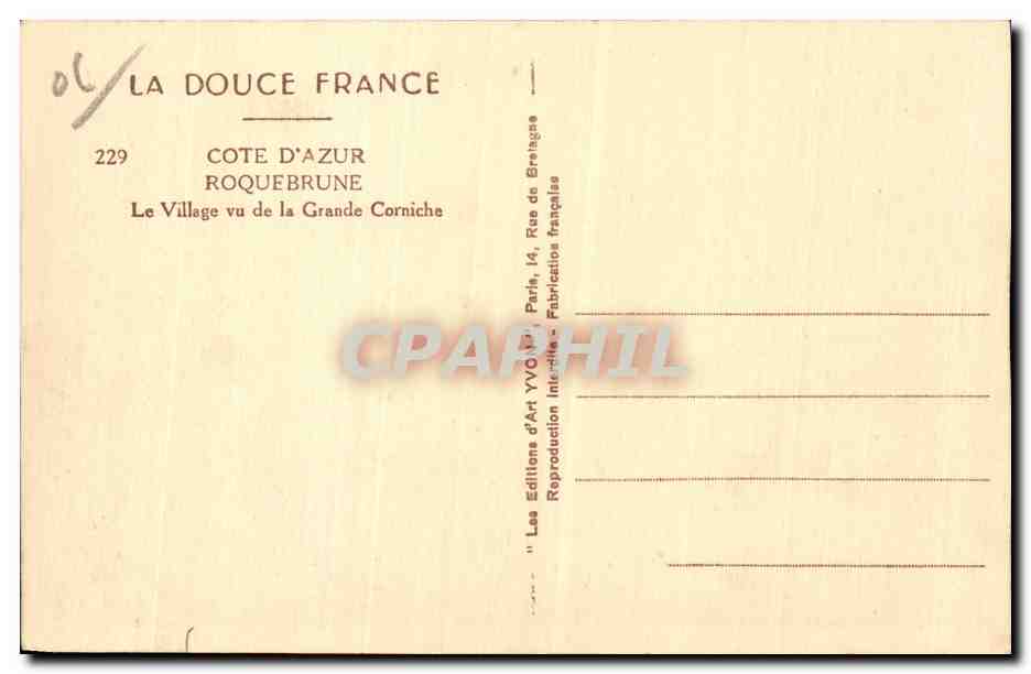 Roquebrune - Le Village vu de la Grande Corniche - CPA  — Rückseite