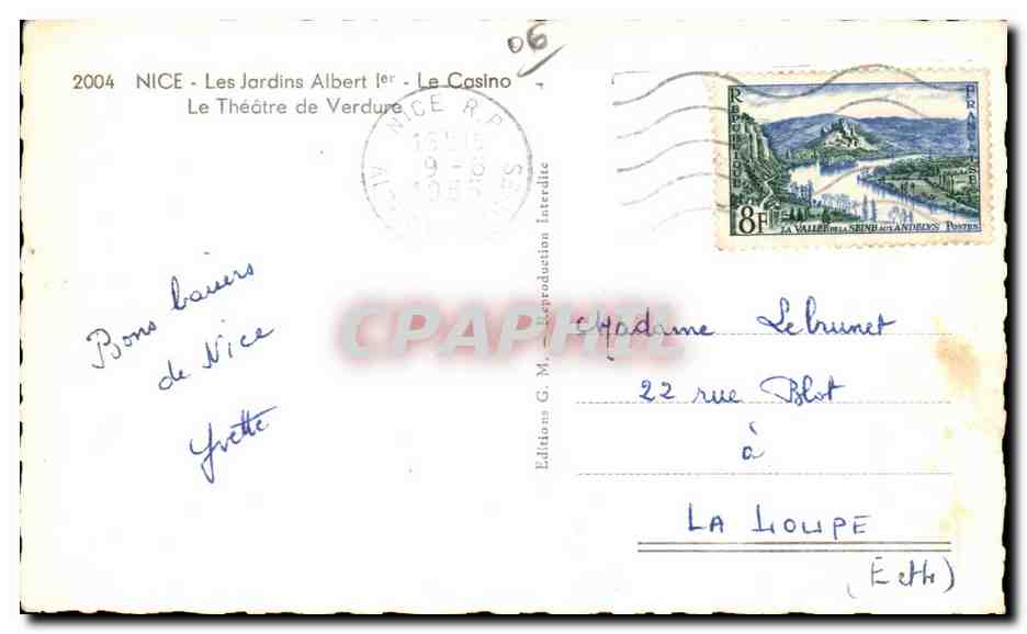 Nice - Les Jardins Albert I - Le Casino - Le Theatre de Verdure - CPA  — Rückseite