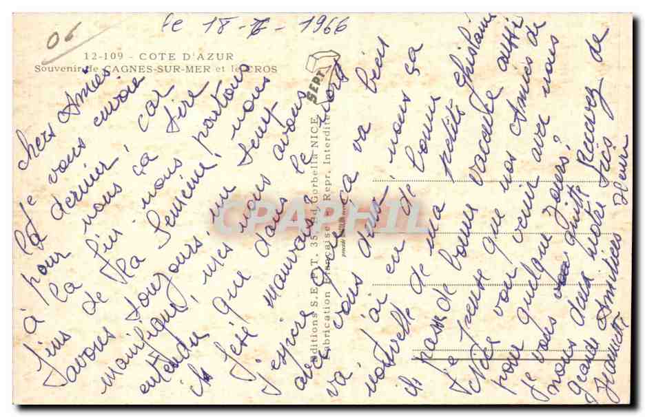 Cagnes sur Mer - Souvenir - CPA  — Verso