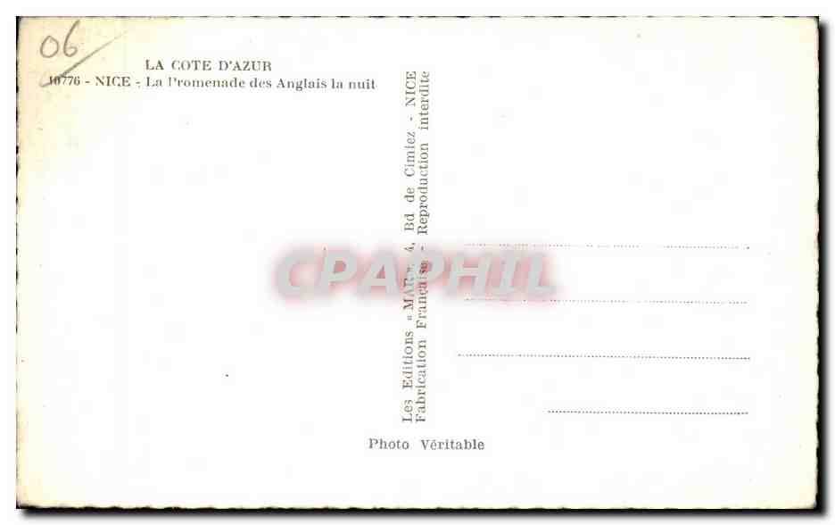 Nice - La Promenade des Anglais - CPA  — Rückseite