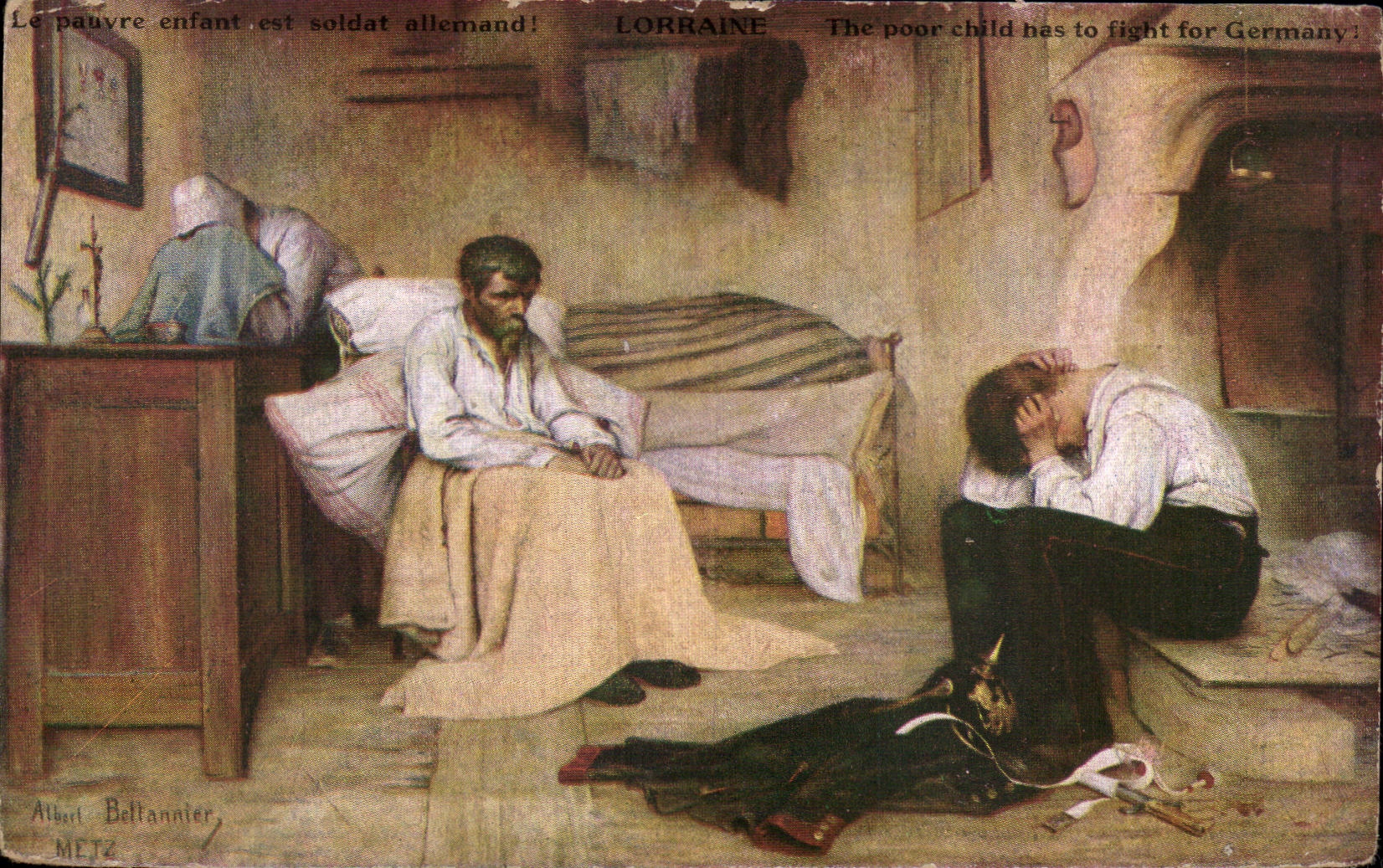 Militaria - Tableau - Lorraine - The poor child has to fight for Germany - CPA 