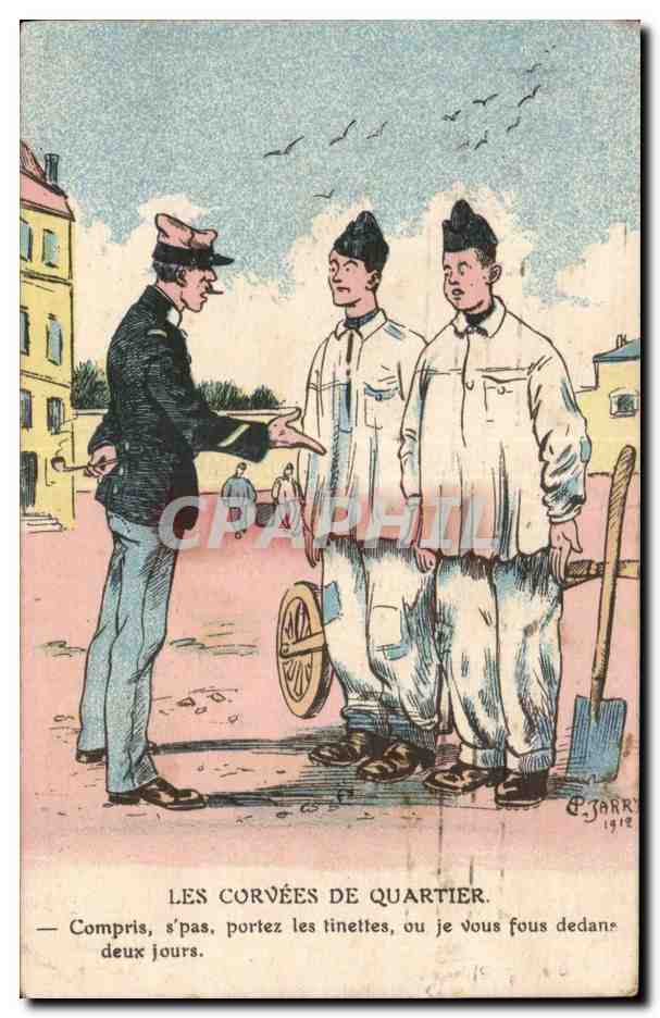 Les corvées de quartier — caricature militaire — E. Jarr, 1912