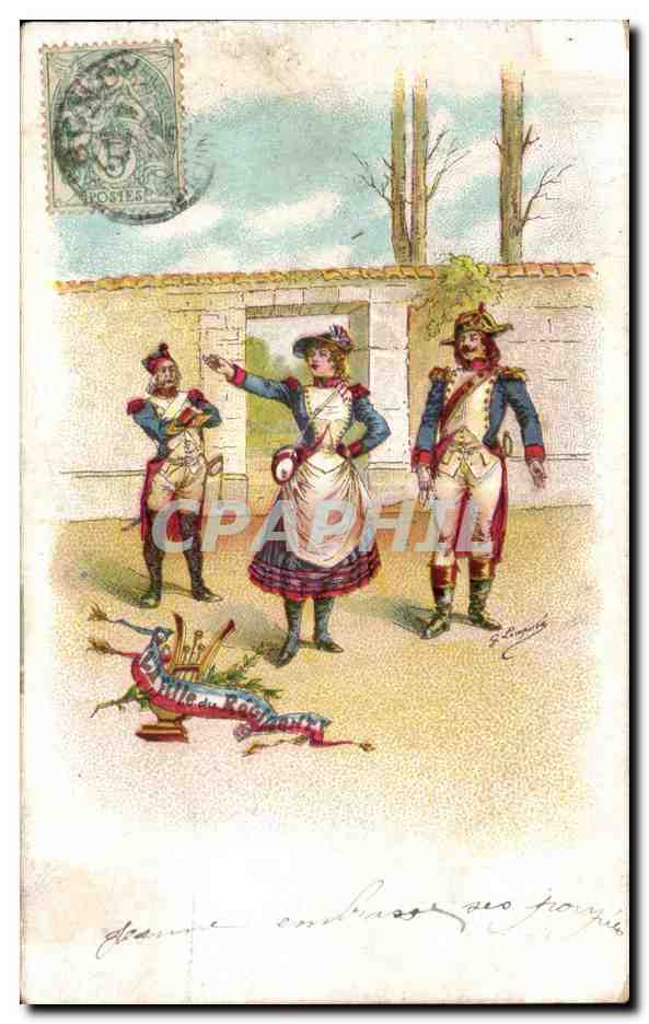 Scène de la guerre de 1870 — soldats et femme en tenue de fête — éditeur G. Goupil