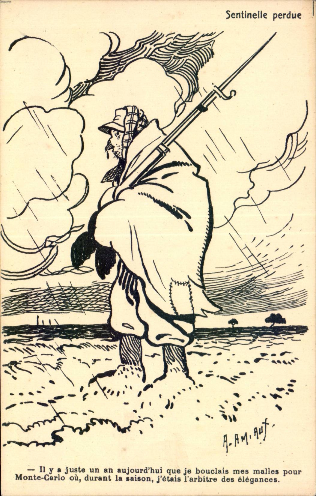 Militaria - Humour - Humoristique - Illustration - Sentinelle perdue Amiaux - CPA 