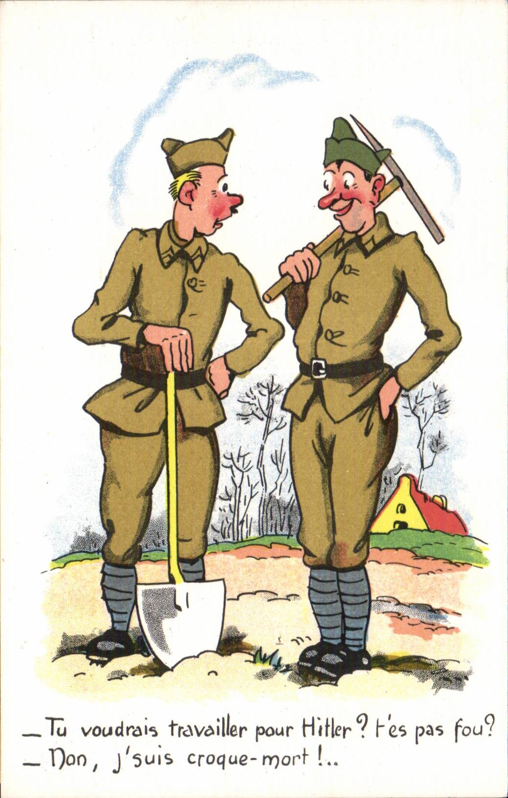 Deux soldats en uniforme — caricature satirique — CPAPHIL 100/7
