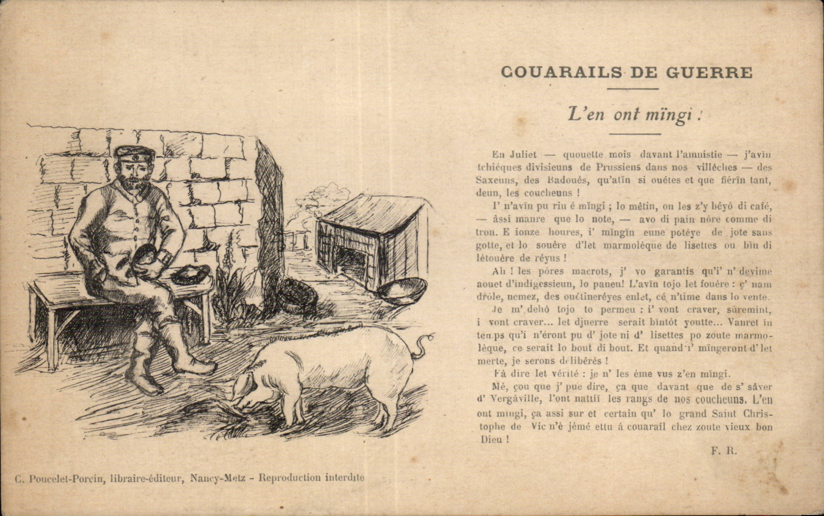 Militaria - Humour - Humoristique - Illustration - L en ont mingi Cochon Pig - CPA 