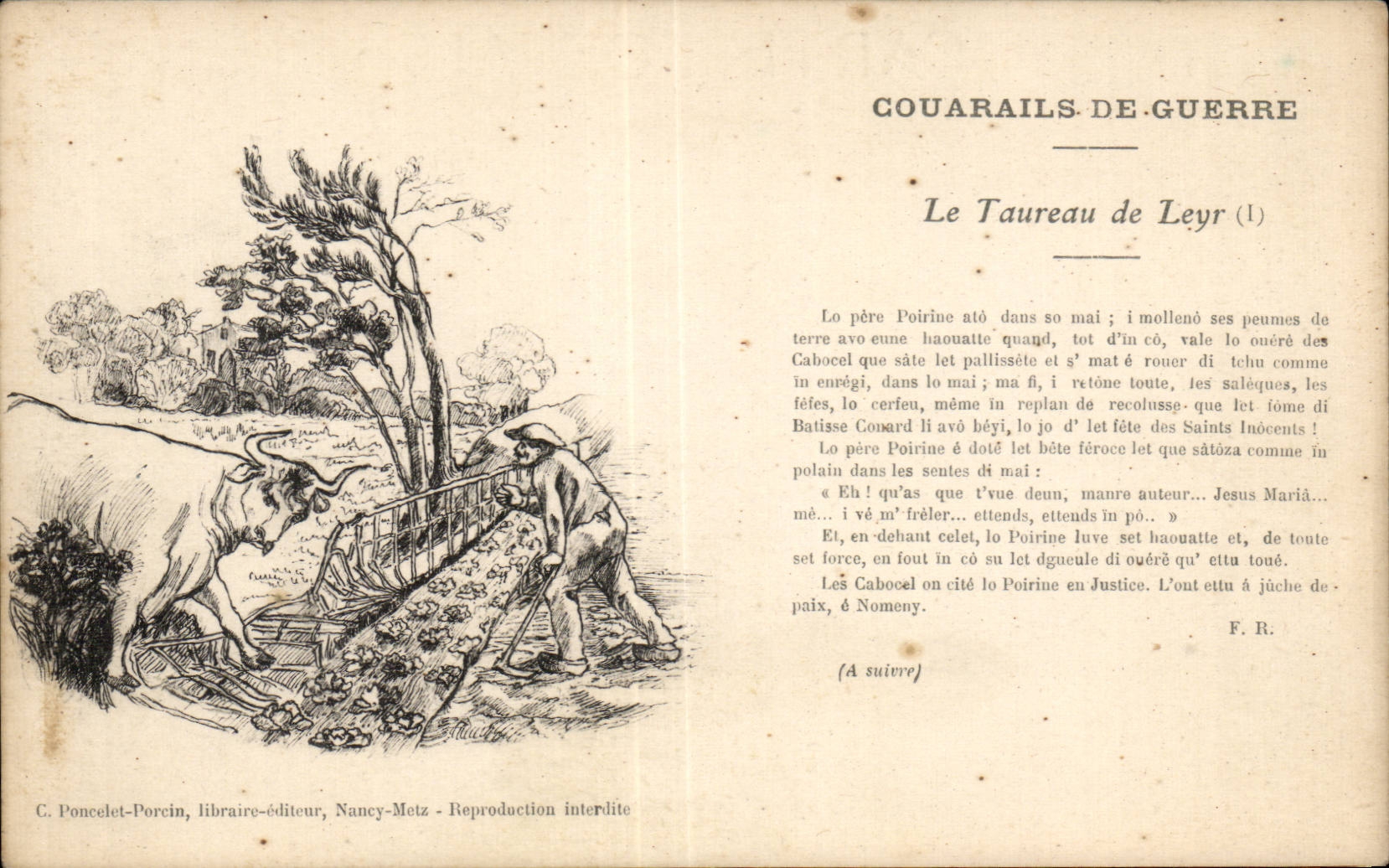 Militaria - Humour - Humoristique - Illustration - Couarails de Guerre Taureau de Leyr - CPA 