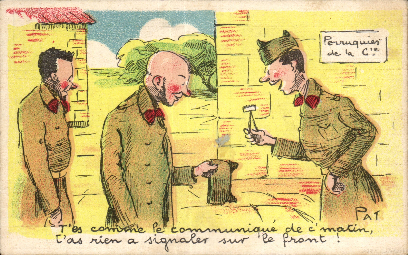 Perruquiers de la C1e — caricature militaire — PAT