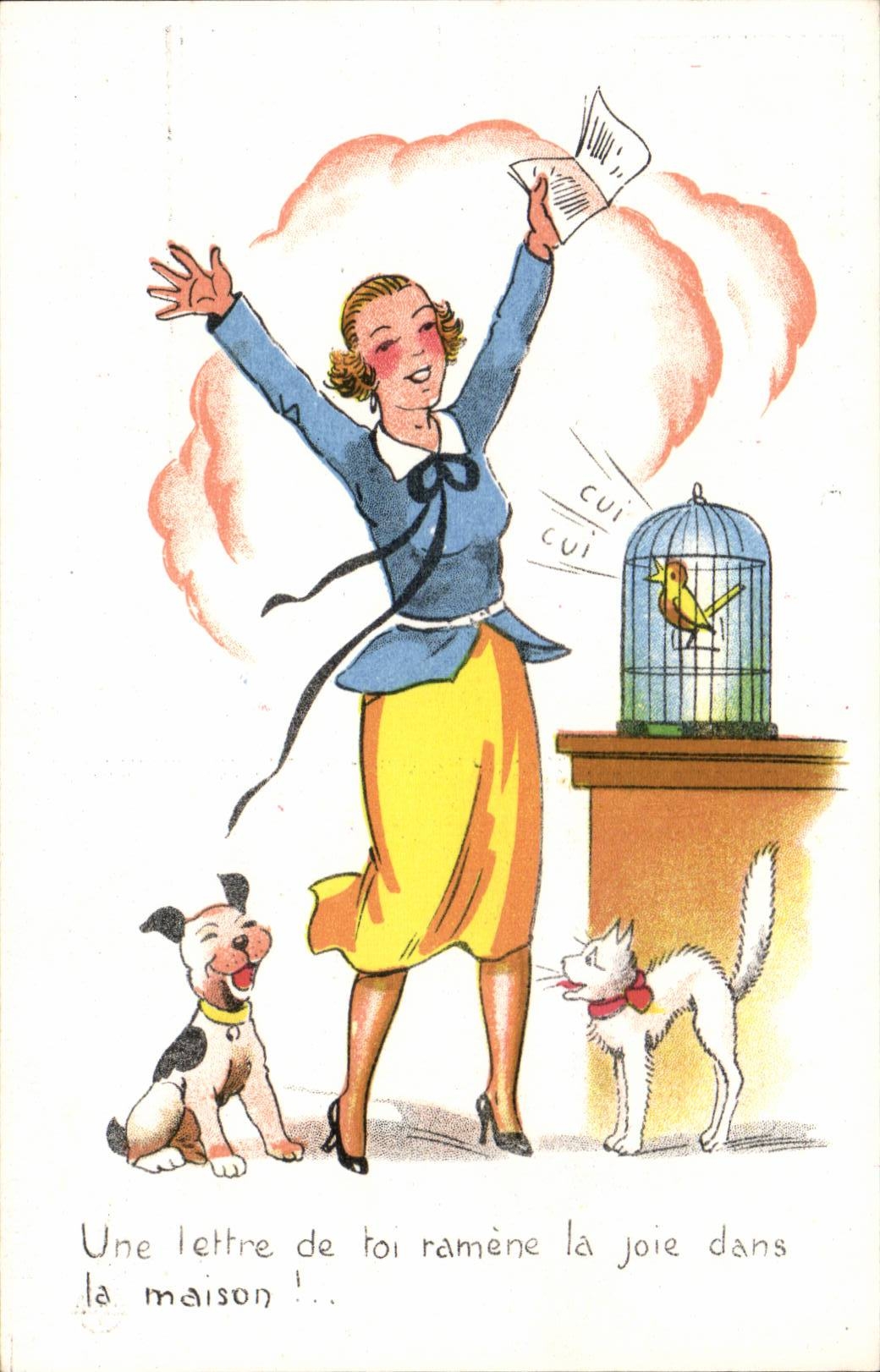 Militaria - Humour - Humoristique - Illustration - Une lettre de toi Chien et chat - CPA 