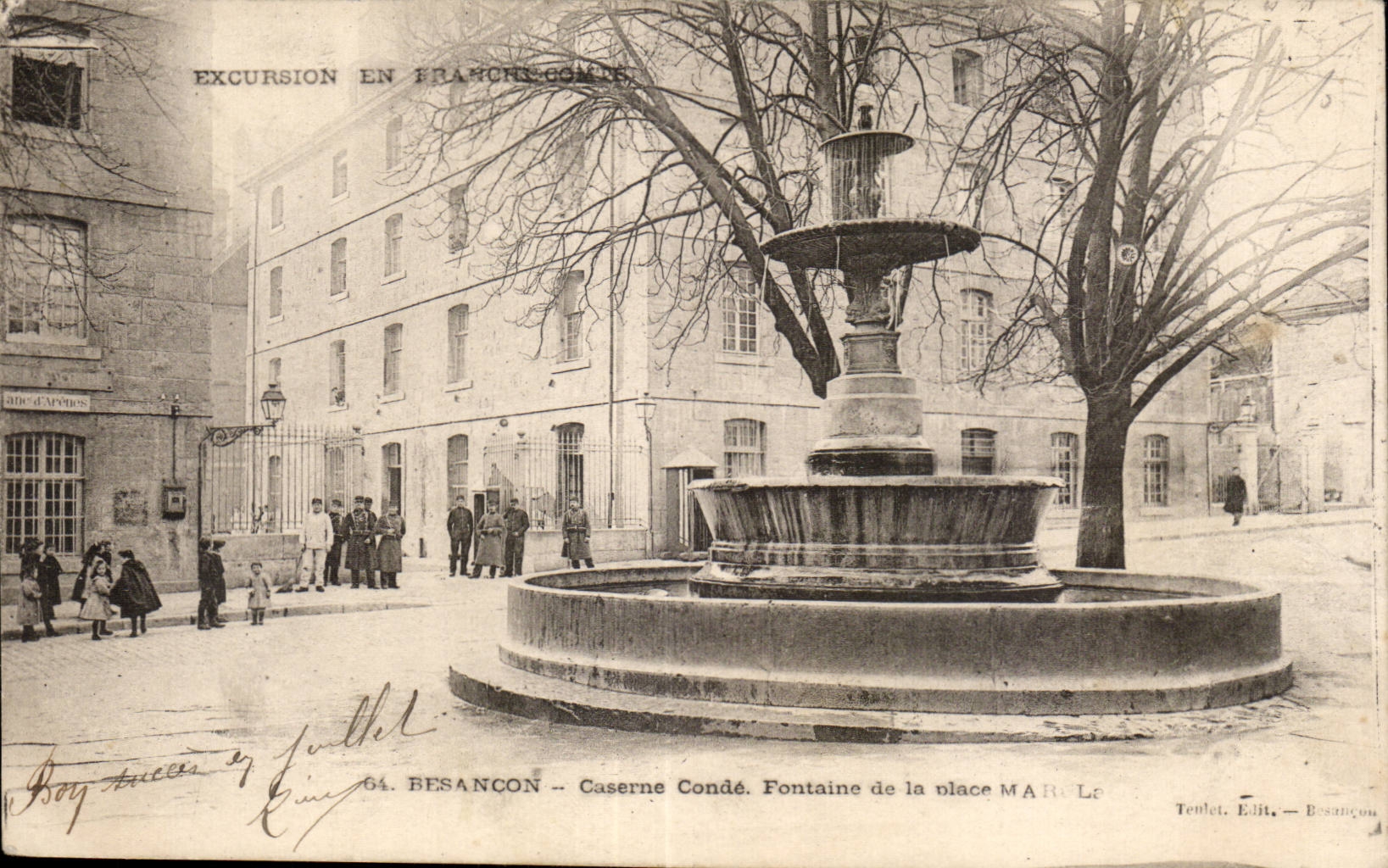 Besançon - Conde Barracks - Fountain of the Children's Square - Vintage Postcard