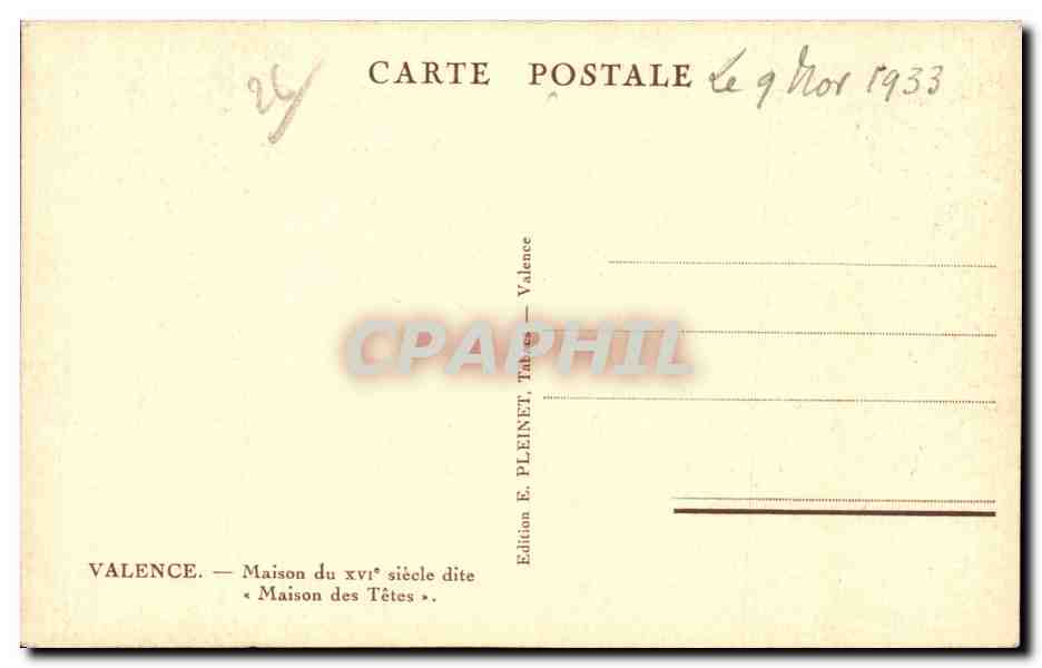 CPA Valence Maison du 14eme dite maison des Tetes — Rückseite
