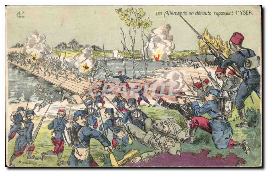 Militaria - Illustration - Les Alemands en deroute repassent l Yser - CPA 