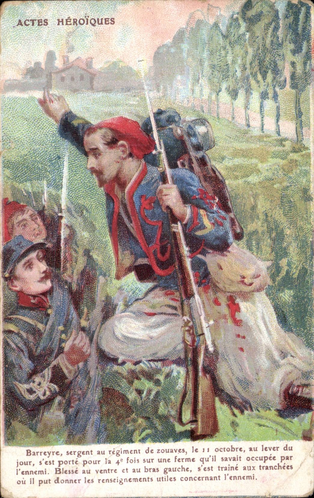 Militaria - Illustration - Actes Heroiques Regiment de zouaves - CPA 
