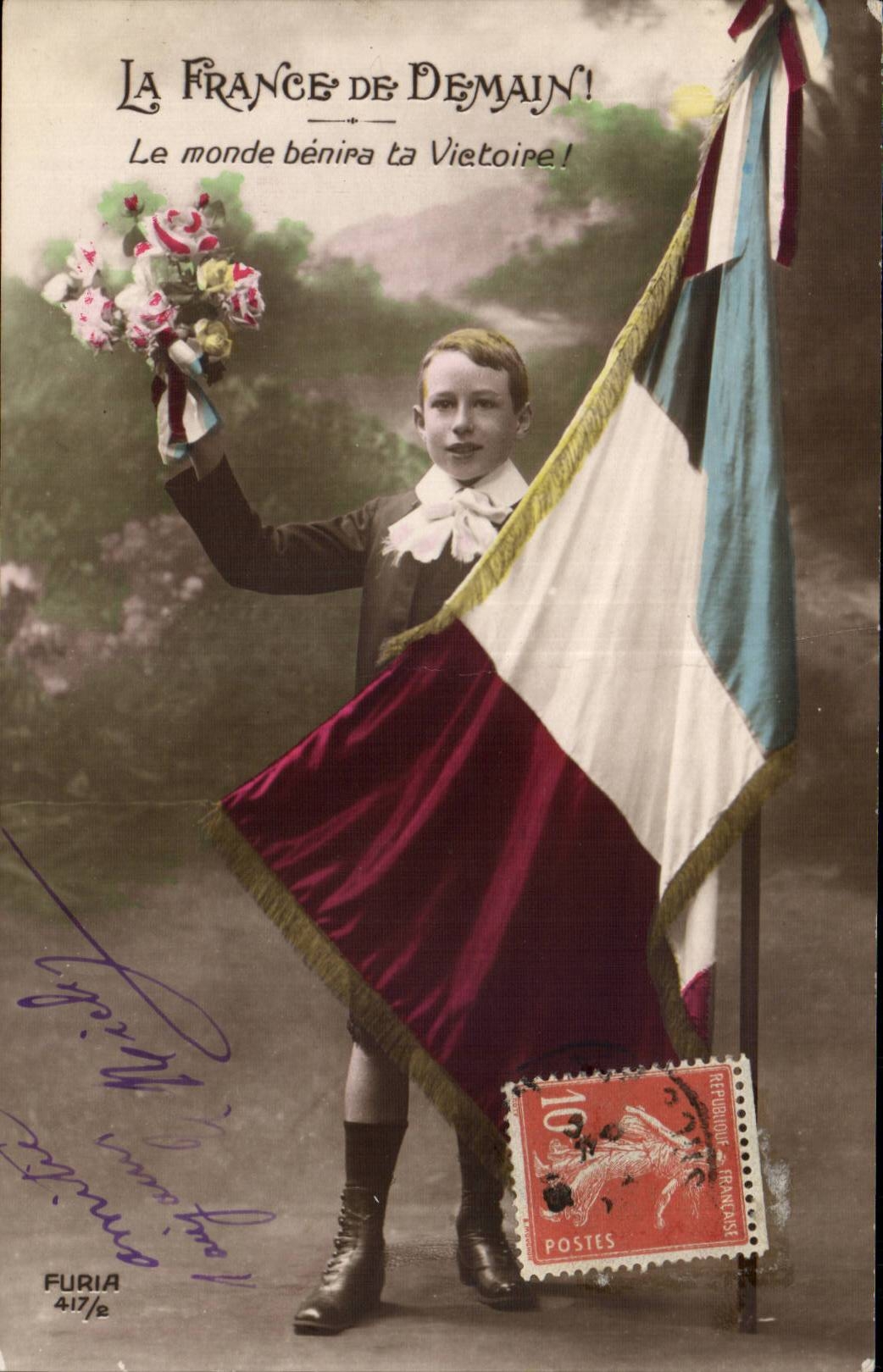 Militaria - Fantaisie - Enfant - La France de Demain - Le monde benira ta victoire - CPA 