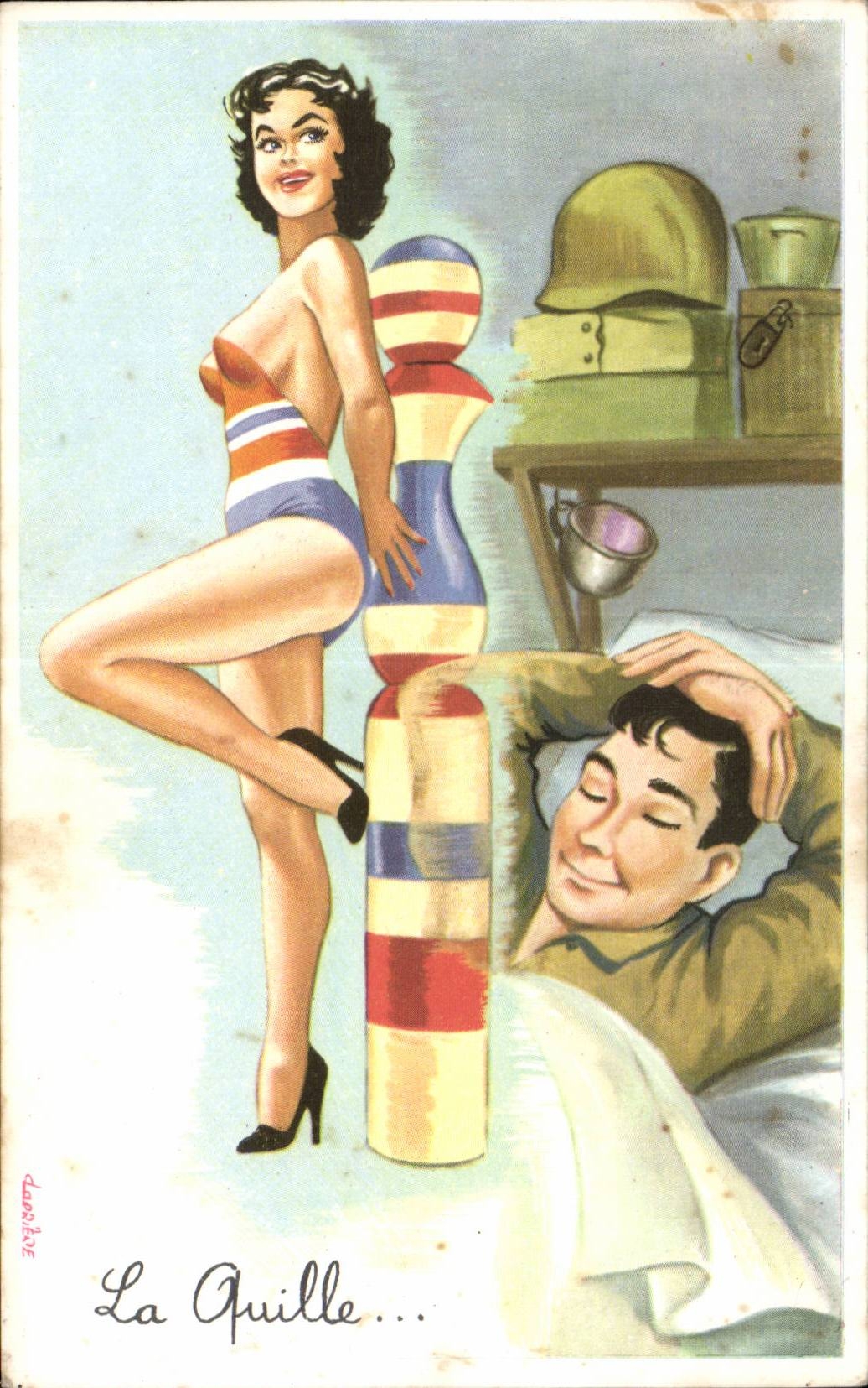 Militaria - Humour - Humoristiques - Illustration - pin up - pinup Booling - CPA 