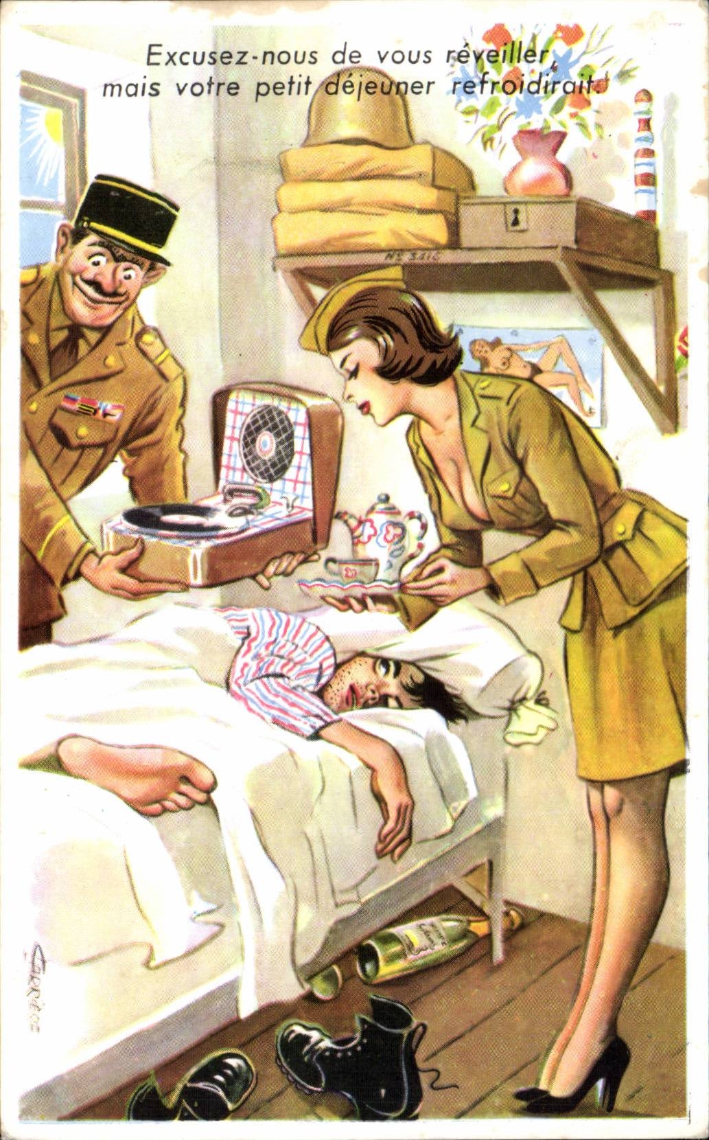 Militaria - Humour - Humoristiques - Illustration - pin up - pinup - CPA 