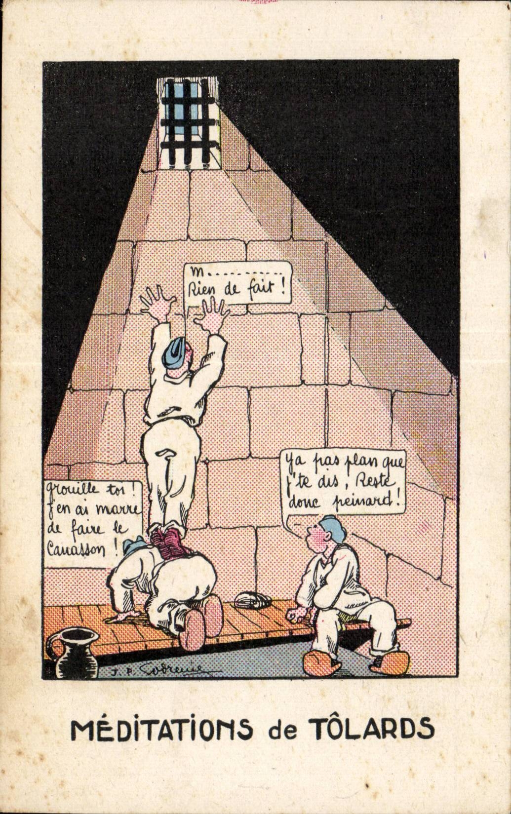 Méditations de Tôlards — caricature de J.-P. Subrene — éditeur non visible