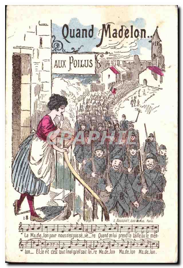 CPA Fantaisei Militaria Quand Madelon aux poilus Chanson 
