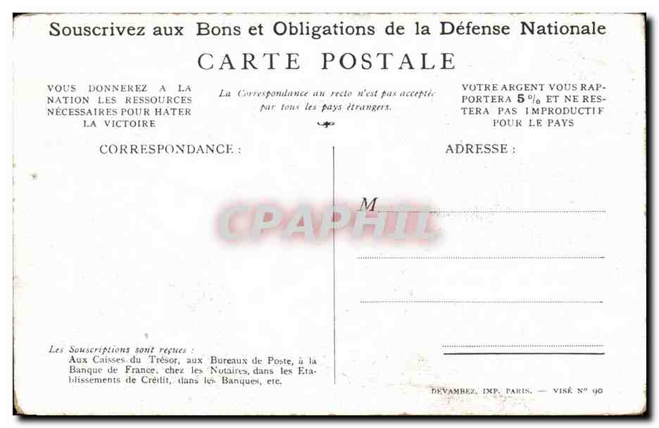 CPA Fantaisie Militaria Souscrivez aux bons de la Defense nationale — Rückseite