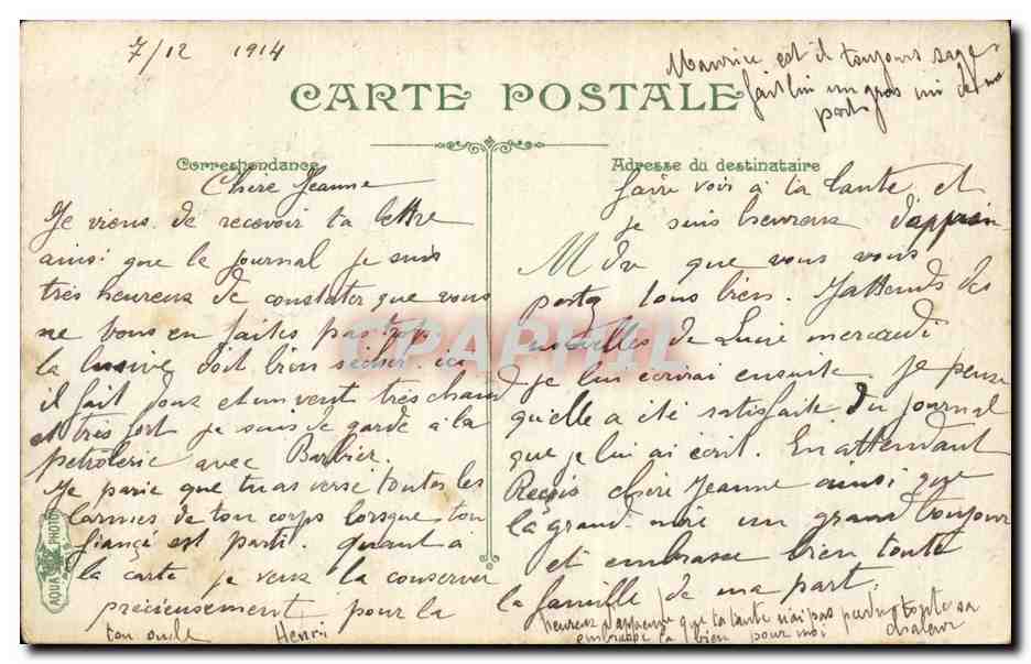 Infanterie — Au réfectoire — L.V.S. n°3815 — Reverso