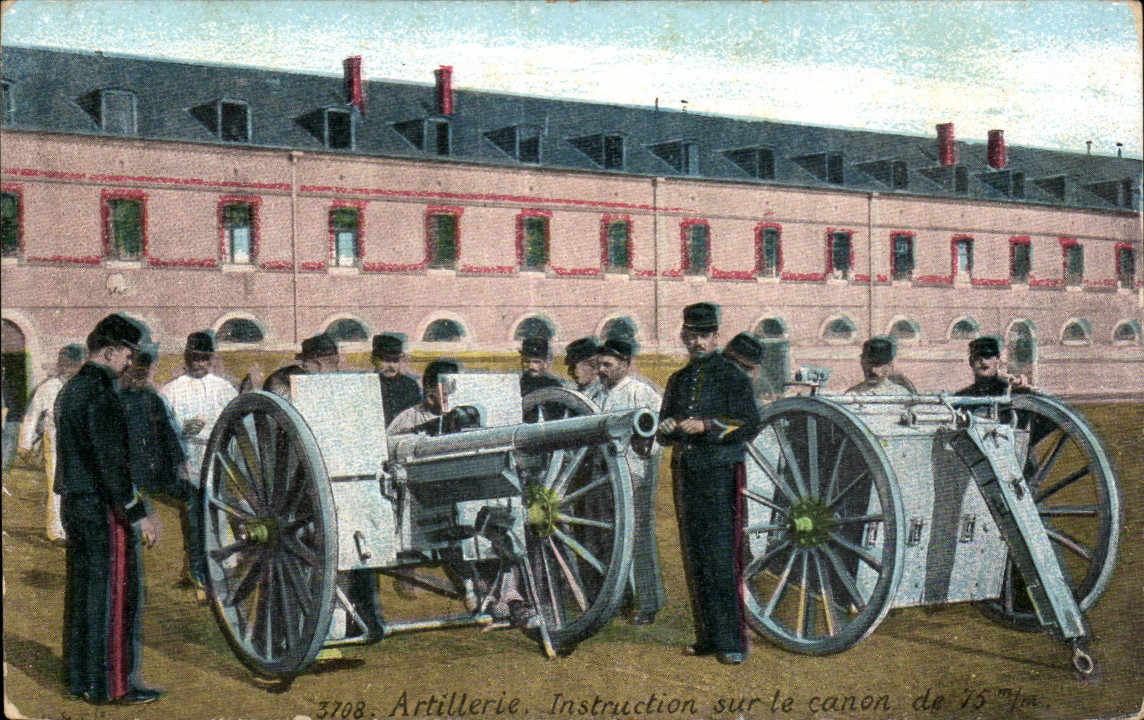 CPA Fantaisie Artillerie Instruction sur le canon de 75 