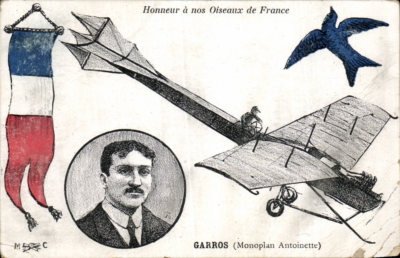 CPA Fantaisie Honneur a nos oiseaux de France Garros (monoplan Antoinette )