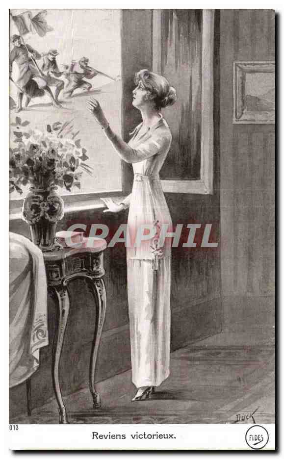 CPA Fantaisie Militaria Femme Reviens victorieux Duck