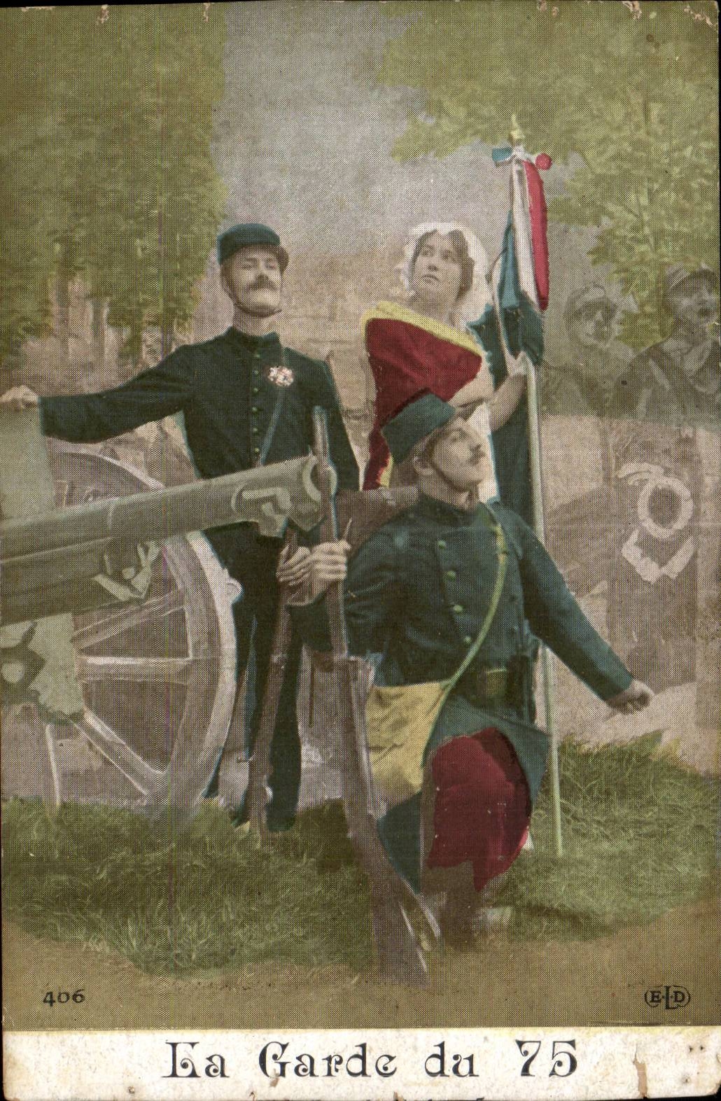 CPA Militaria La gare du 75 canon 
