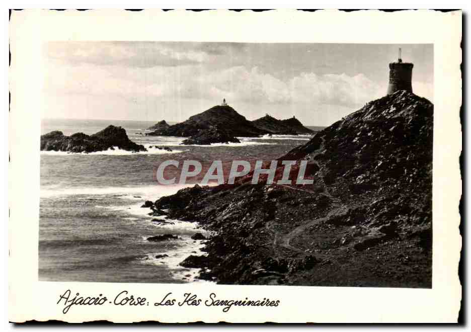 Ajaccio-Corse. Les Îles Sanguinaires — vue côtière avec phare et rochers