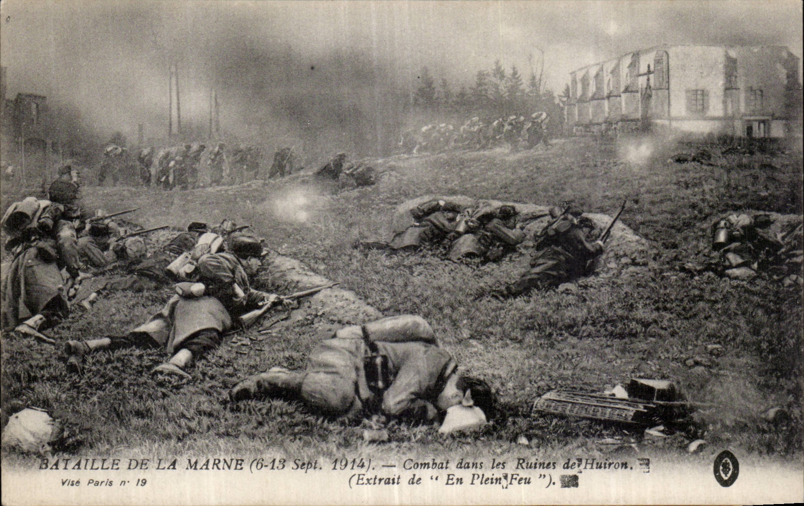 CPA Militaria Bataille de la Marne Combat dans les ruines de Huiron 