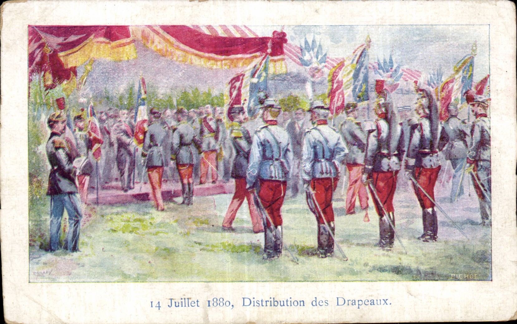 CPA Militaria 14 juillet 1880 Distribution des drapeaux Uniformes Dragons