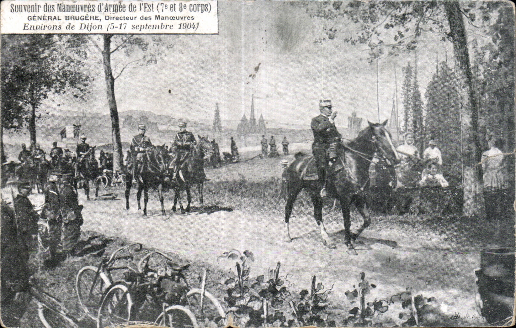 CPA Militaria Souvenir des manoeuvres d armee de l Est General Brugere Environs de Dijon 