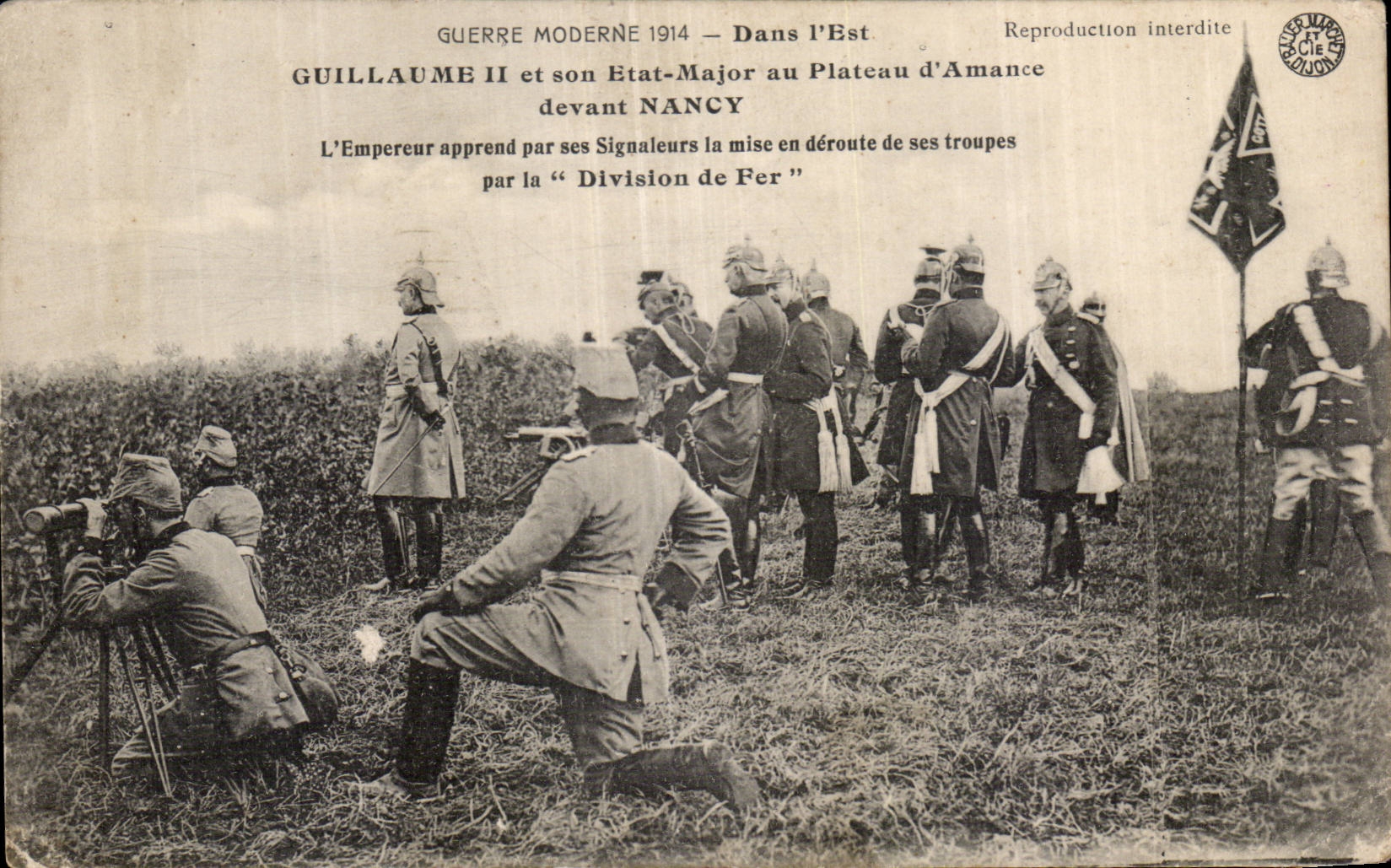 Guillermo II y su Estado Mayor en el Plateau d'Amance frente a Nancy — Guerra Moderna 1914 — Editor Cie Art Cie