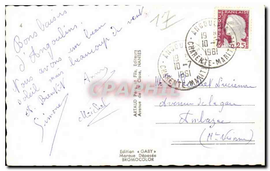 Angoulins sur Mer - Souvenir - CPA  — Back