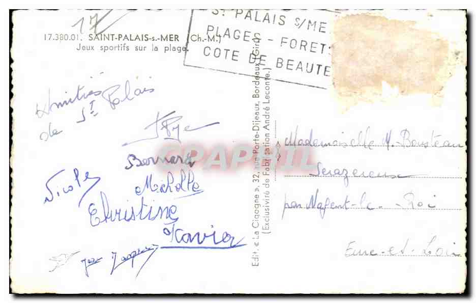Jeux sportifs sur la plage — Saint-Palais-sur-Mer — Édit. « La Cigogne » n°17.380.01 — Back