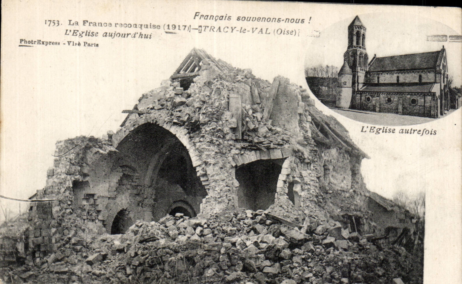 CPA Militaria Guerre 1914 Tracy le Val L eglise aujourd hui