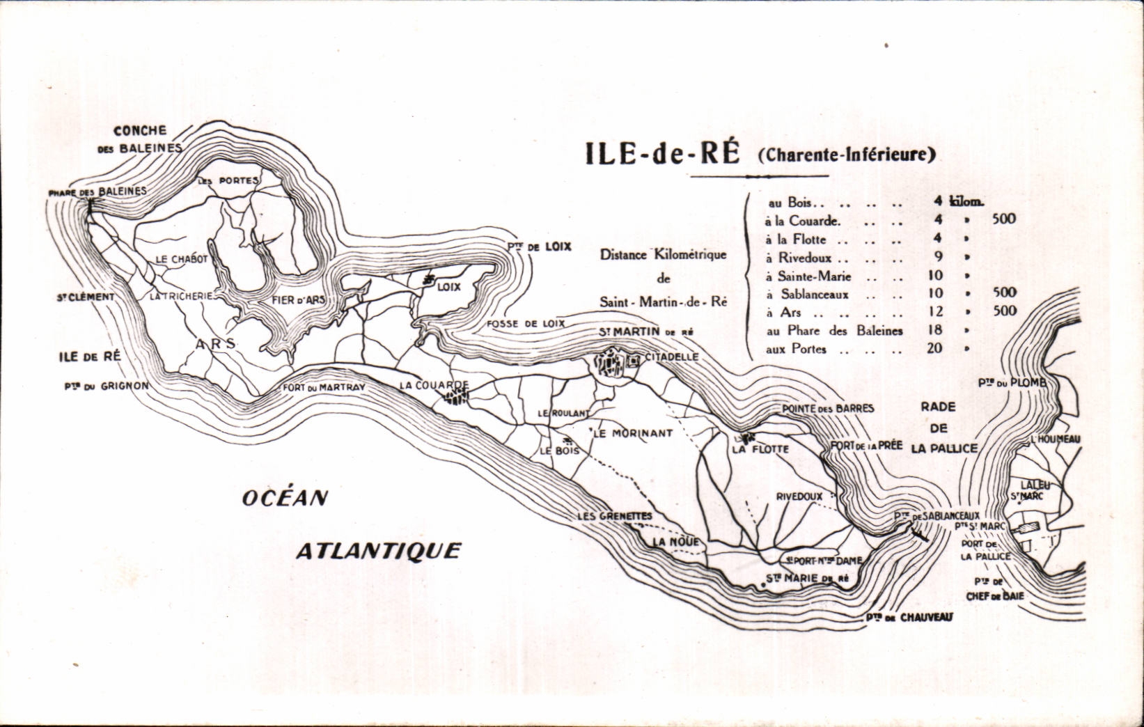 Île-de-Ré — Carte topographique avec distances kilométriques — Édition NOZAIS, Nantes