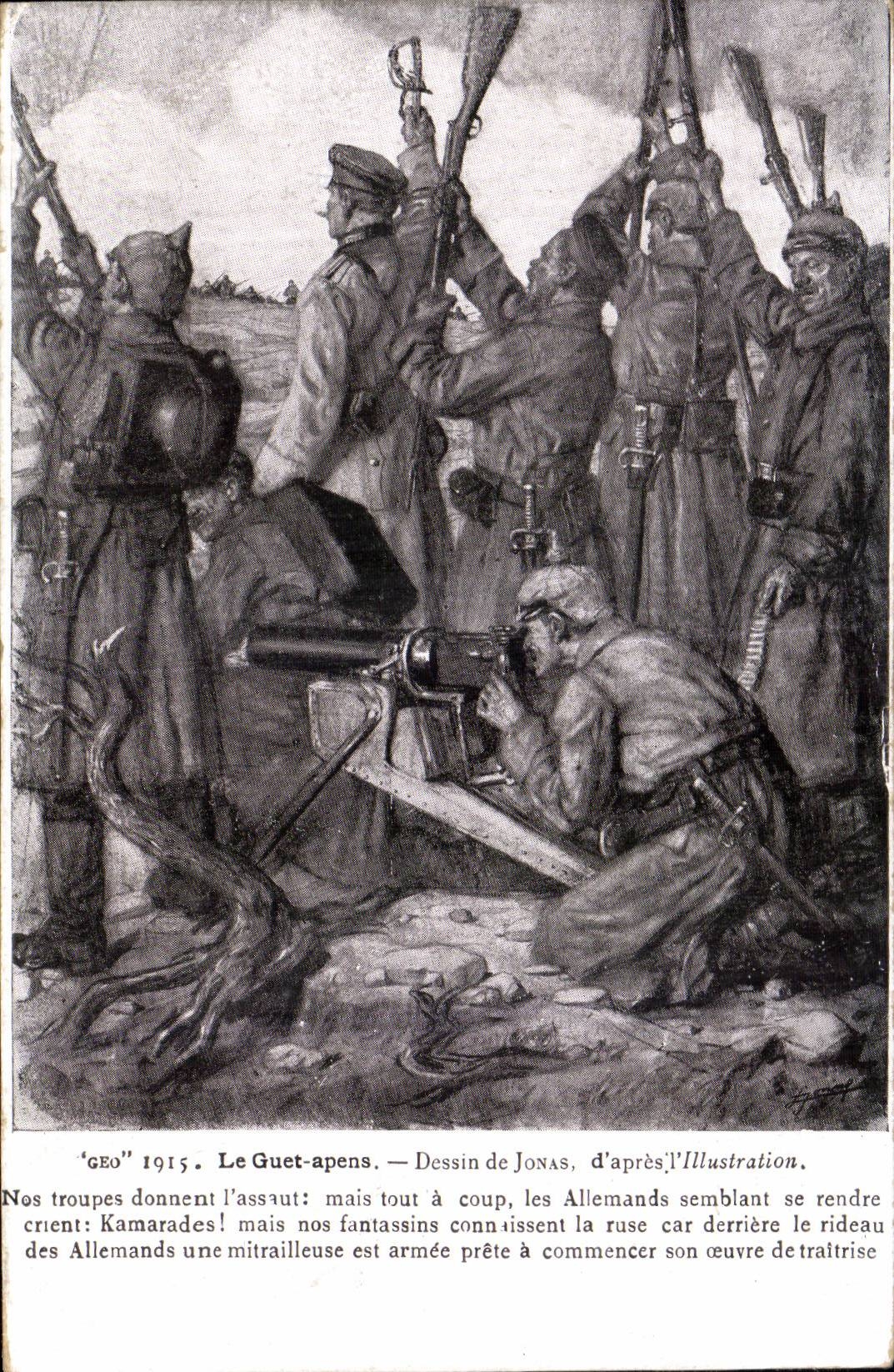CPA Militaria Le guet apens Dessin de Jonas Mitrailleuse