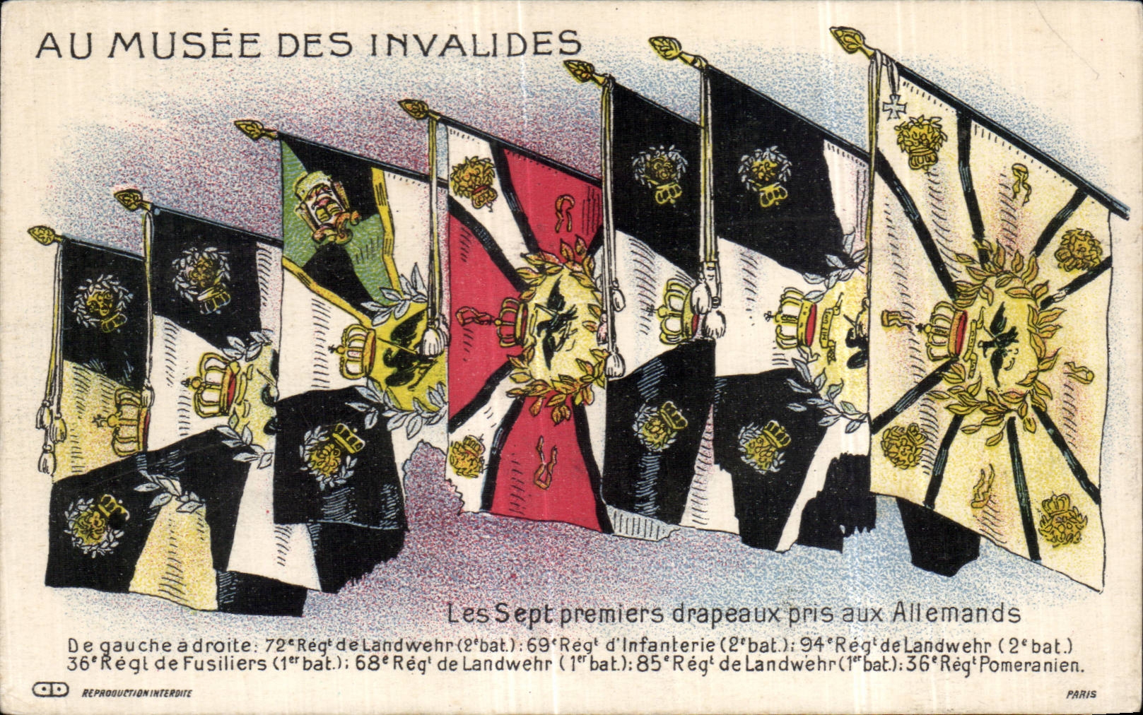 CPA Militaria Paris Musee des Invalides Les sept premiers drapeaux pris aux Allemands
