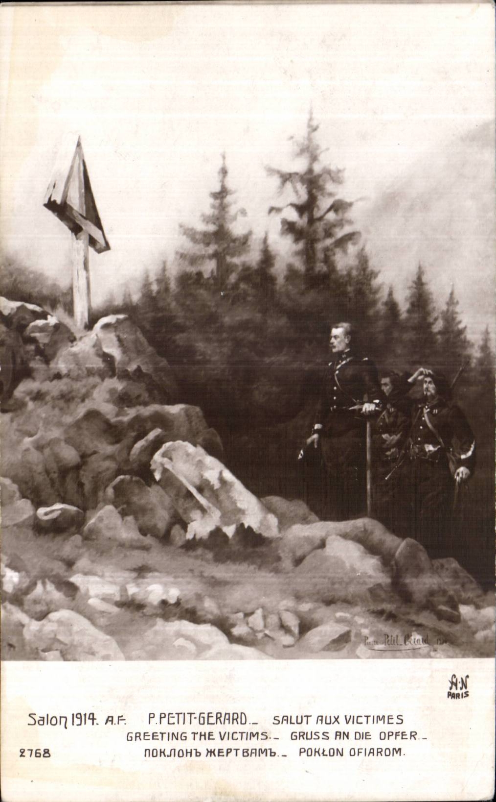 CPA Militaria Slon 1914 Petit Gerard Salut aux victimes