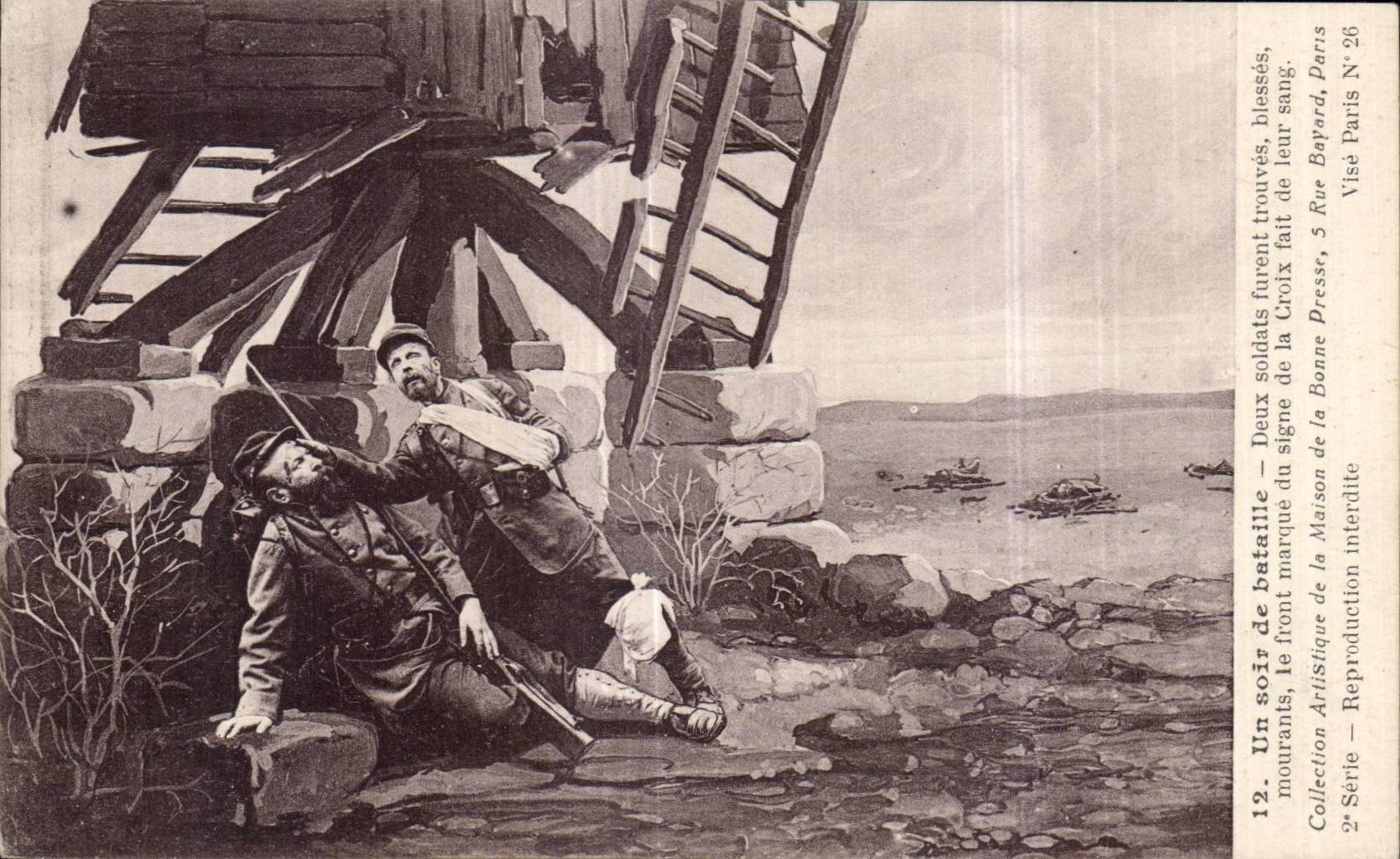 CPA Militaria Un soir de bataille DEux soldats 