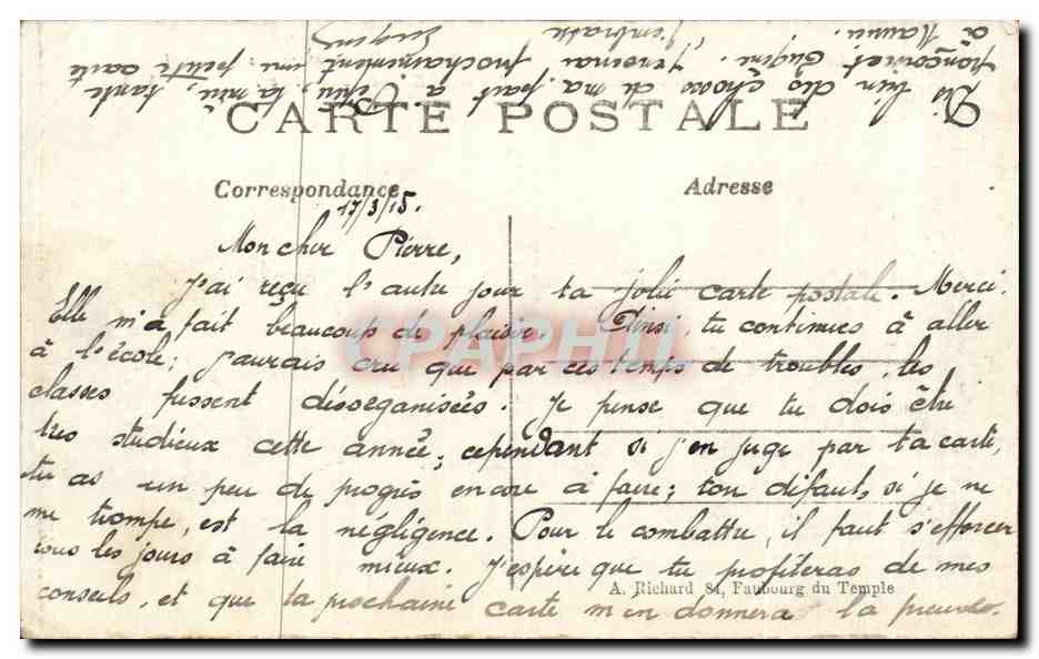 Artillería pesada y trincheras alemanas tomadas por nuestras tropas — entre THANN y ALKIRCH (Alta Alsacia) — A. R. n°252 — Reverso