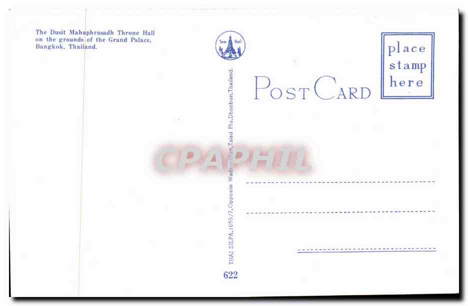 CPSM Thailand Thailande The Dusit Mahaphrasadh throne Hall Bangkok — Rückseite