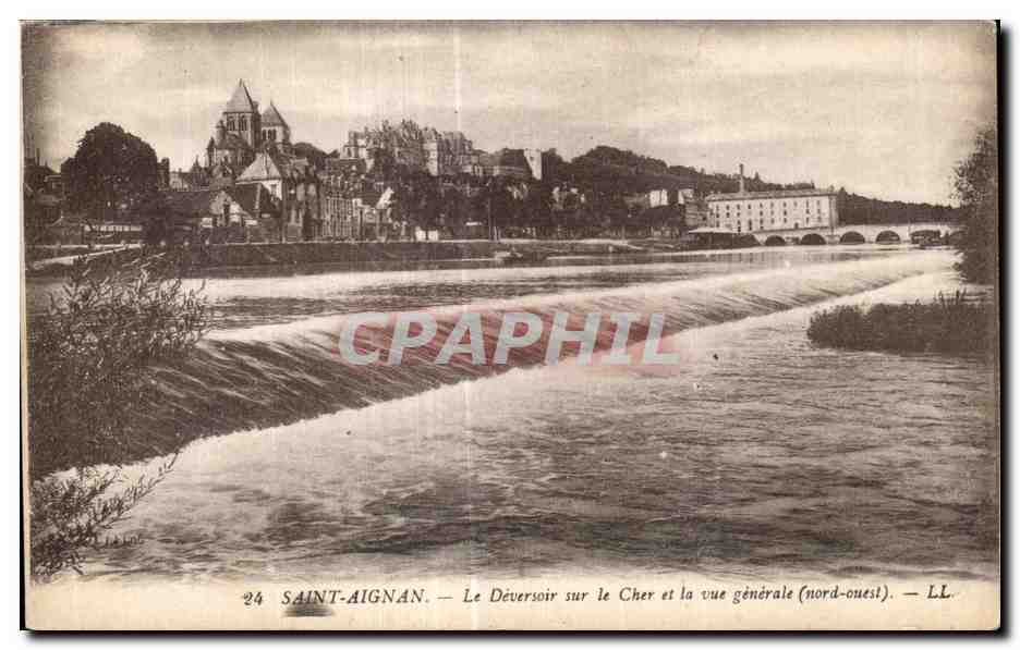 CPA Saint Aignan Le deversoir sur le Cher et la vue generale