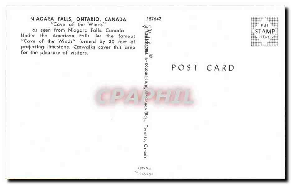 CPSM Canada Niagara Falls cave of the winds — Rückseite