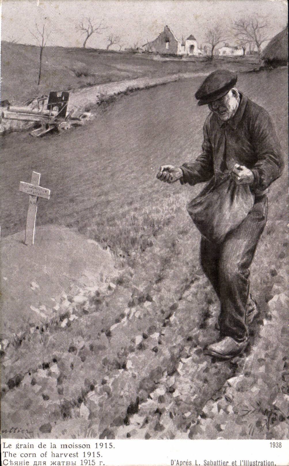CPA Militaria Le grain de la moisson 1915 Paysan Canon 