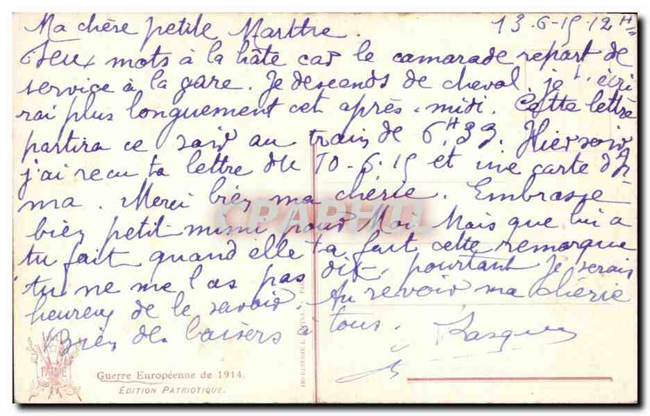 CPA Militaria Le grain de la moisson 1915 Paysan Canon  — Rückseite