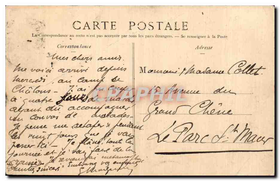 CPA Militaria Camp de Chalons Au bivouac — Rückseite