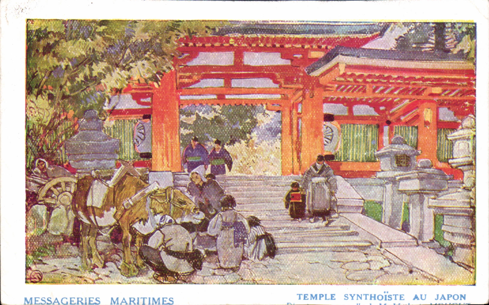 Antike Ansichtskarte Japan Nippon Japan Maritime Postdienst Tempel synthoiste
