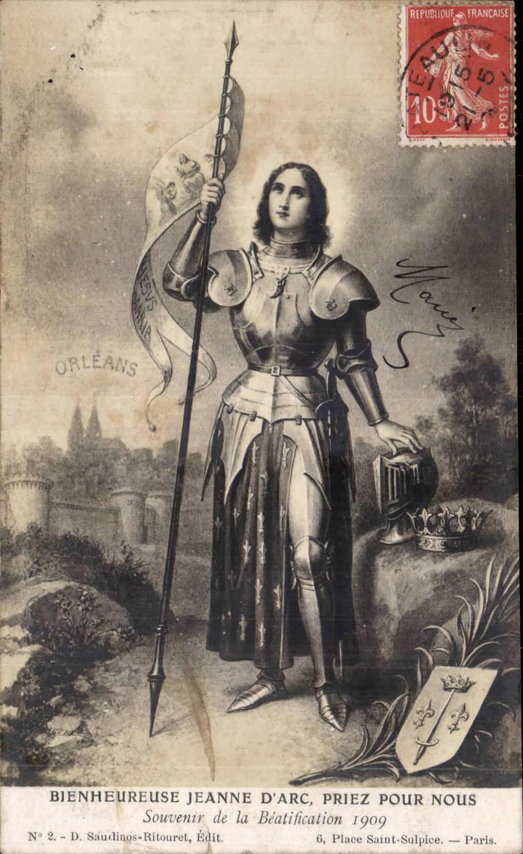 CPA Bienheureuse Jeanne d arc priez pour nous Souvenir de la beatification 1909